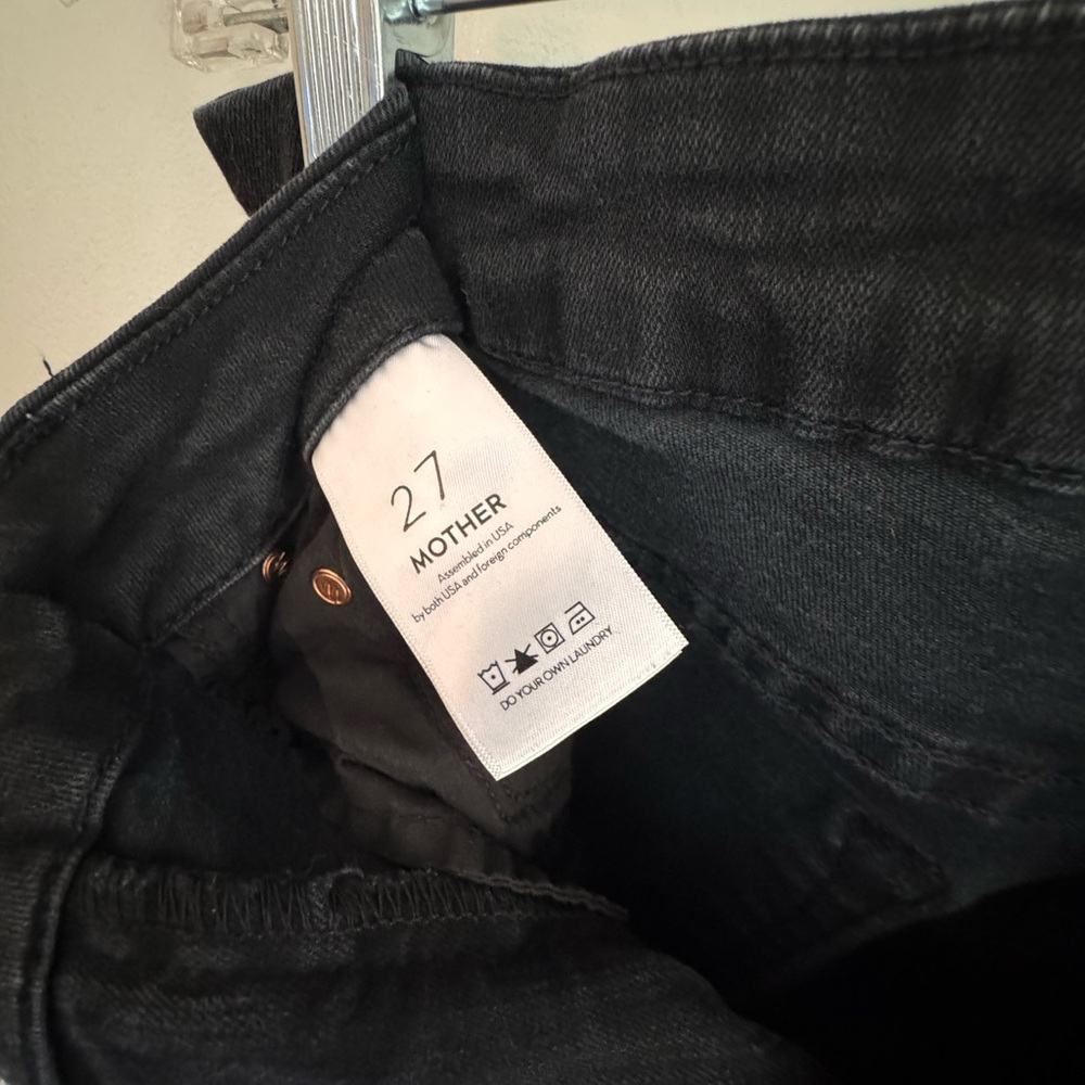 MOTHER Looker Ankle Fray Skinny Jeans Black Distressed 27 - Picture 10 of 11